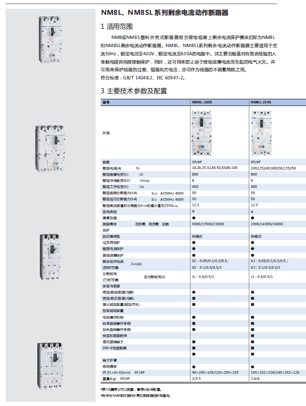 NM8L、NM8SL系列剩余電流動(dòng)作斷路器選型